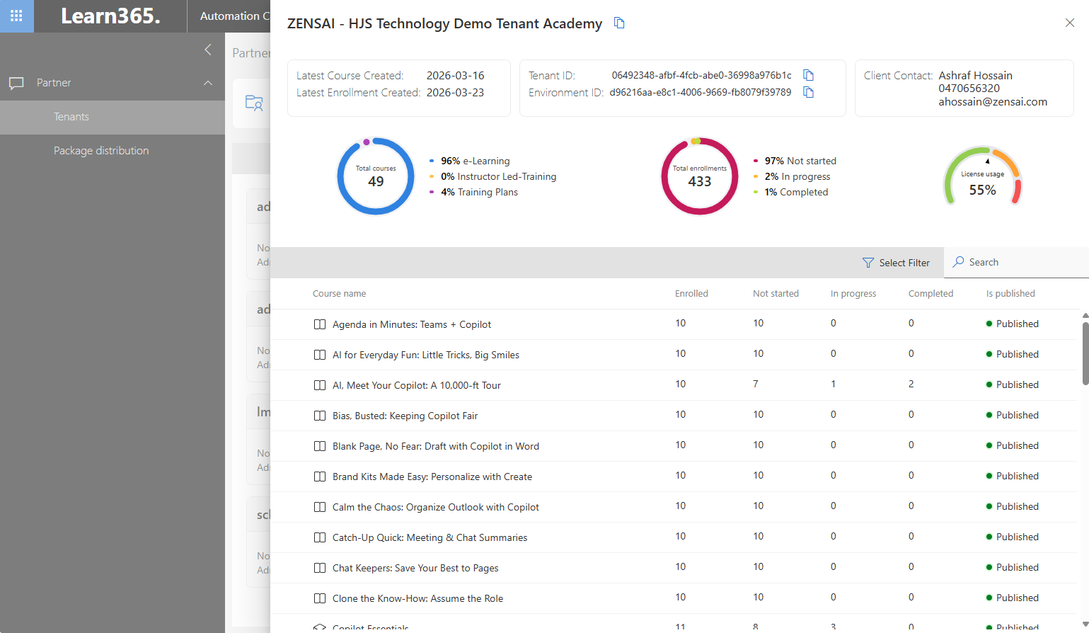 Admin view: assigning and tracking Copilot training in the Zensai Adoption Hub